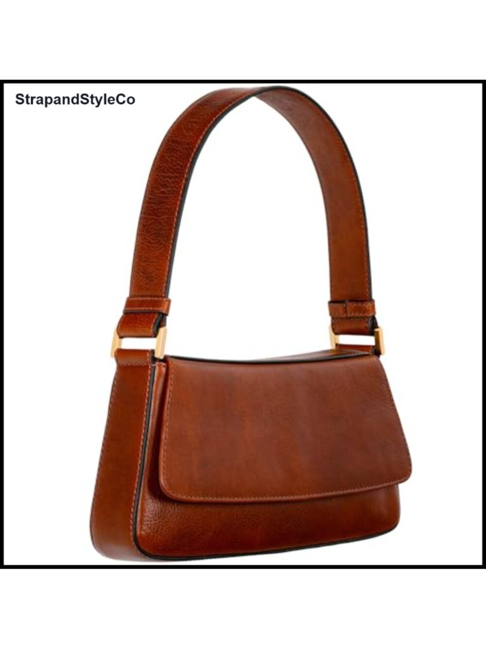 Full-Grain Leather Baguette Shoulder Bag Magnetic Flap